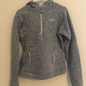 The North Face heather gray hooded sweatshirt